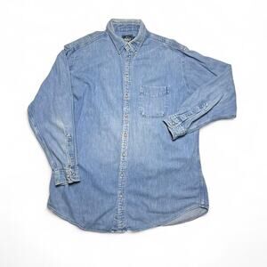 Woolrich 90s Vintage USA made Faded Cotton Denim Jeans Button Shirt XL